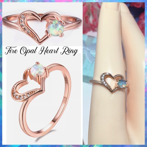 gorgeous luxury Fashion Jewelry Jewelry - Rose Gold Micro Paved Hollow Heart Fire Opal Ring